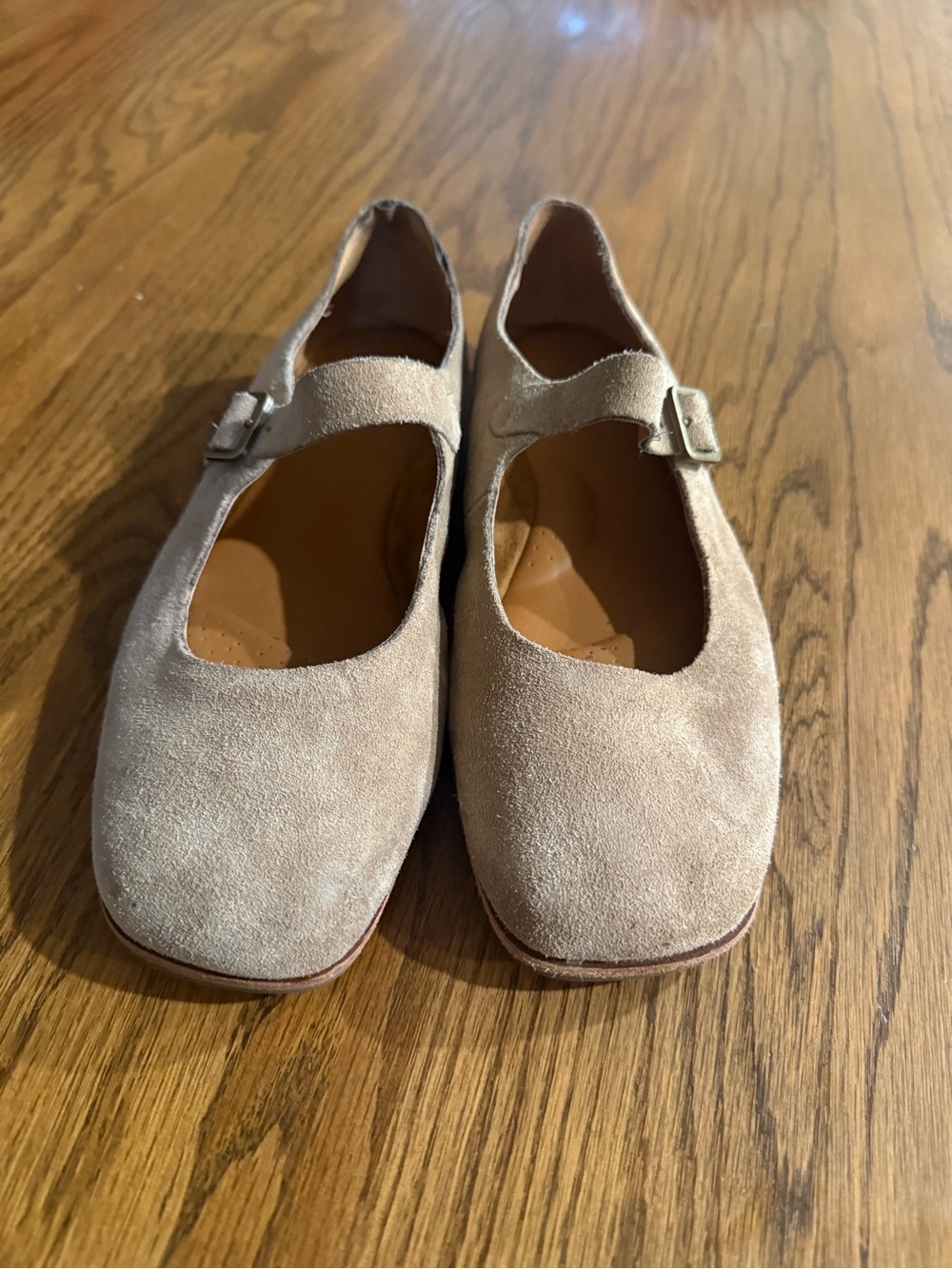 Kork-Ease Taupe Suede Mary Jane Flats with Buckle Strap